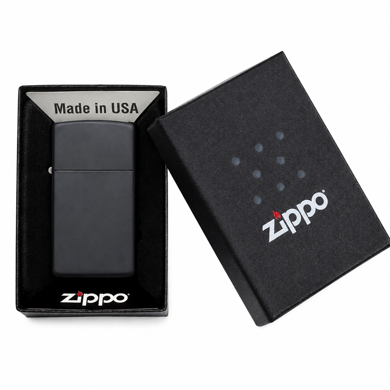 ZIPPO - 1607 SLIM BLACK MATTE სანთებელა