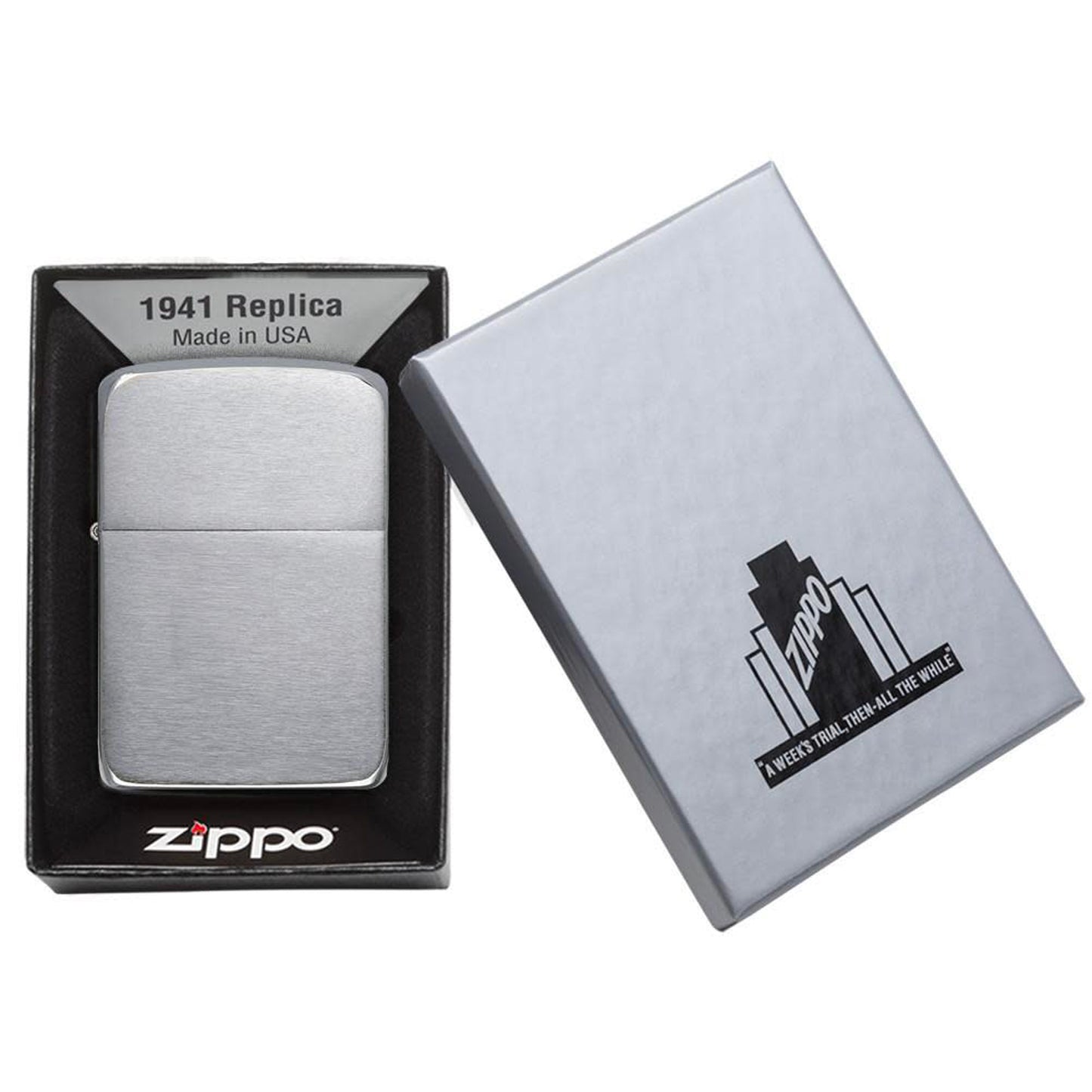 ZIPPO - Brushed Chrome 1941 Replica სანთებელა